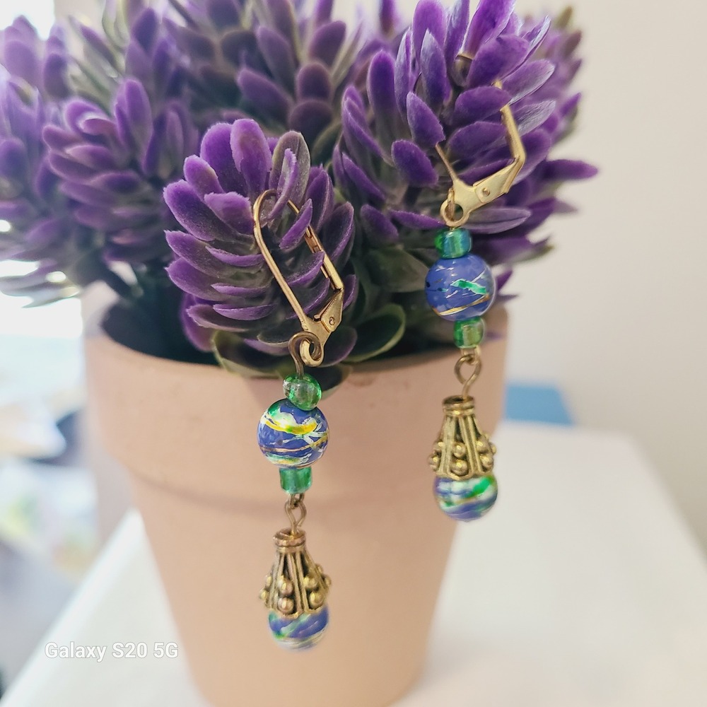 Dangle Drop Earrings with Glass Beads & Gold‎ Tone Accents for Women Pre-Owned